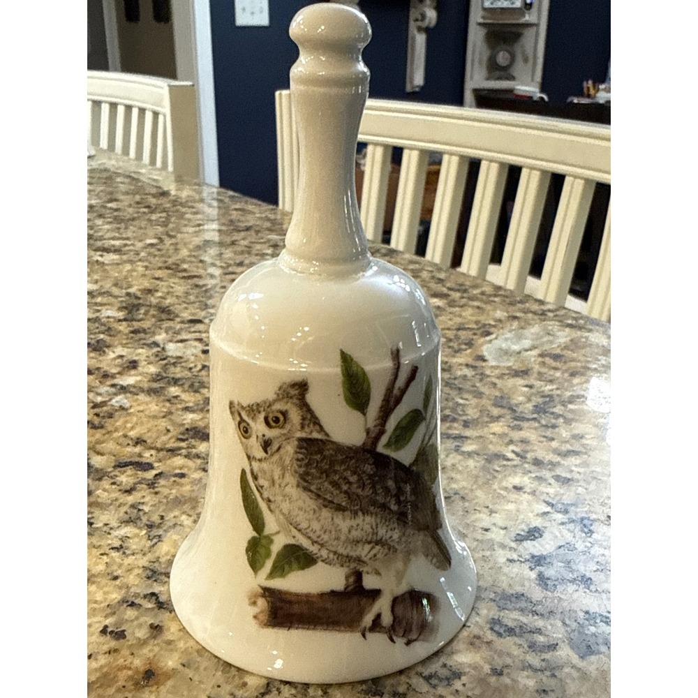 Goebel Great Horned Owl Porcelain Bell Bavaria West Germany Vintage Bubo Art